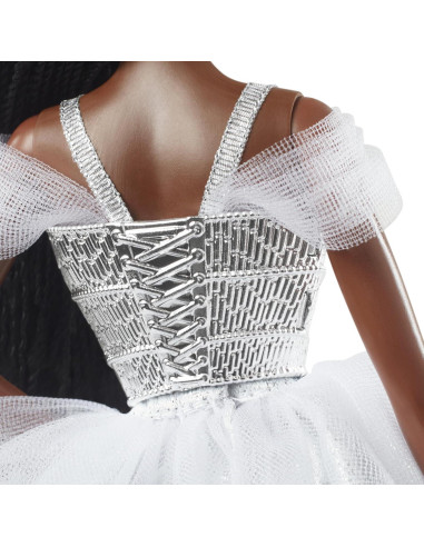 Muñeca Barbie Navidad 2021 Mattel 30.48 cm vestido plateado