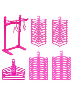 55 Perchas Rosa para Muñecas + Soporte - Accesorios 12"