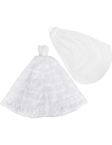Vestido de Novia Largo E-TING para Muñecas 11.5" con Velo
