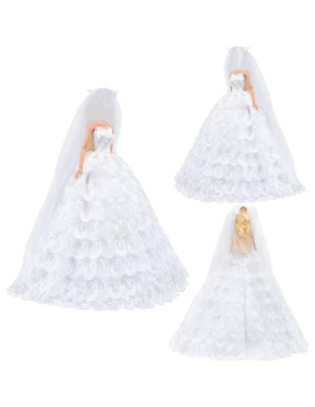Vestido de Novia Largo E-TING para Muñecas 11.5" con Velo