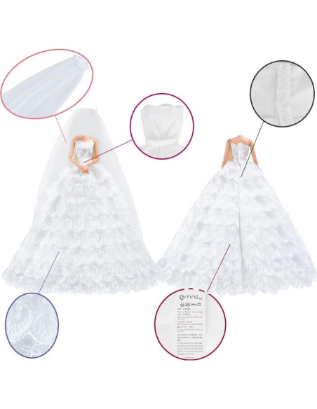 Vestido de Novia Largo E-TING para Muñecas 11.5" con Velo