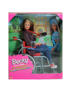 Muñeca Barbie Becky Fotógrafa Escolar con Silla de Ruedas