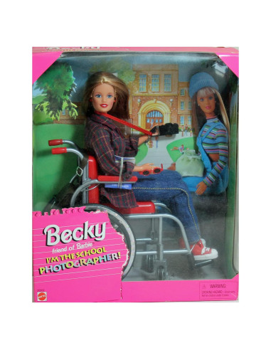 Muñeca Barbie Becky Fotógrafa Escolar con Silla de Ruedas