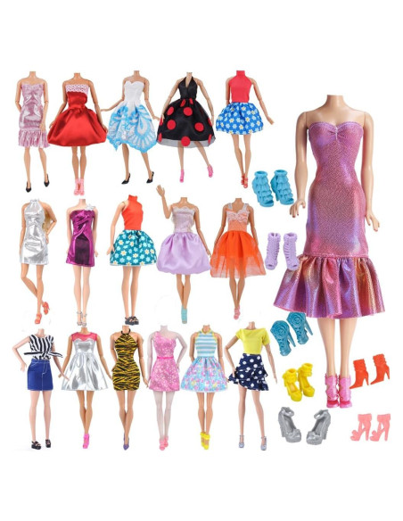 Conjunto de Vestidos y Zapatos para Muñeca E-TING 15pcs