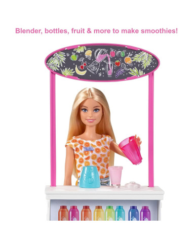 Barbie Bar de Smoothies con Muñeca Rubia y 10 Accesorios