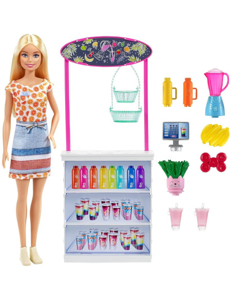 Barbie Bar de Smoothies con Muñeca Rubia y 10 Accesorios