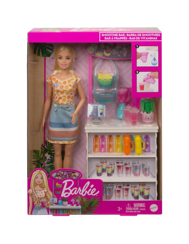 Barbie Bar de Smoothies con Muñeca Rubia y 10 Accesorios