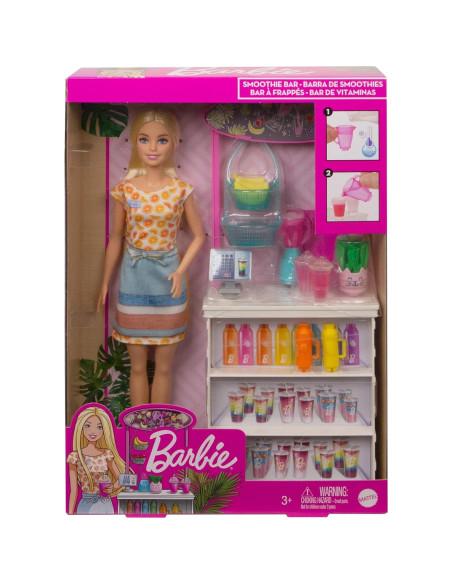 Barbie Bar de Smoothies con Muñeca Rubia y 10 Accesorios