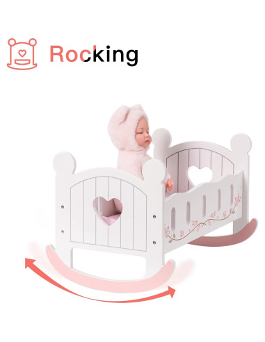 Cuna de Muñeca de Madera ROBOTIME con Ropa de Cama 53.5cm