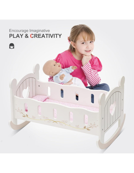 Cuna de Muñeca de Madera ROBOTIME con Ropa de Cama 53.5cm