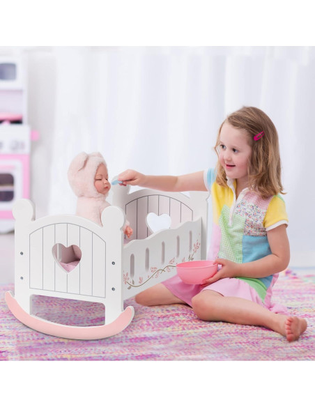 Cuna de Muñeca de Madera ROBOTIME con Ropa de Cama 53.5cm