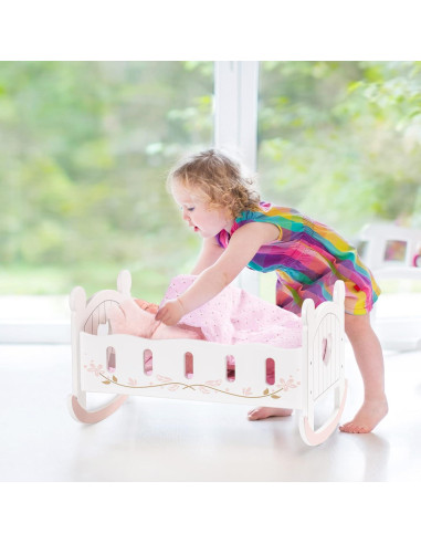 Cuna de Muñeca de Madera ROBOTIME con Ropa de Cama 53.5cm