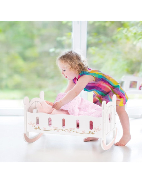 Cuna de Muñeca de Madera ROBOTIME con Ropa de Cama 53.5cm