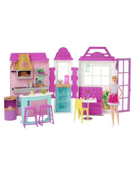 Conjunto de Juego Restaurante Barbie HBB91 con Muñeca y 30 Piezas