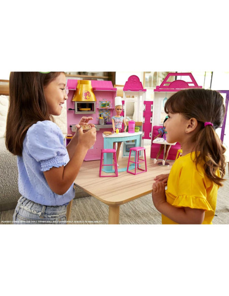 Conjunto de Juego Restaurante Barbie HBB91 con Muñeca y 30 Piezas