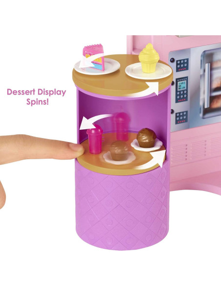 Conjunto de Juego Restaurante Barbie HBB91 con Muñeca y 30 Piezas