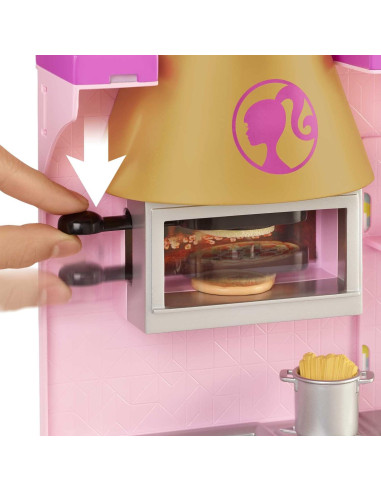 Conjunto de Juego Restaurante Barbie HBB91 con Muñeca y 30 Piezas