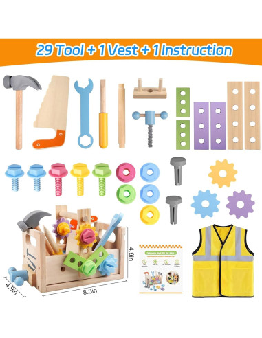 Juego de Herramientas de Madera Aliex 30 Piezas para Niños