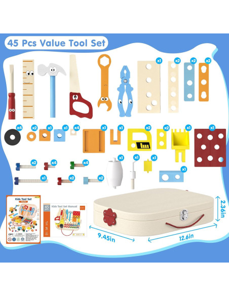 Juego de Herramientas para Niños MindPal 45 Piezas