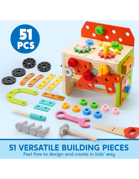 Juego de Herramientas de Madera SYNCFUN 51 Piezas para Niños
