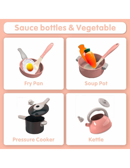 Juego de Cocina de Juguete Winbar 61 Piezas Rosa