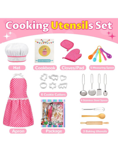 Juego de Cocina para Niños MEIDAYAI 23 Piezas Chef Rosa