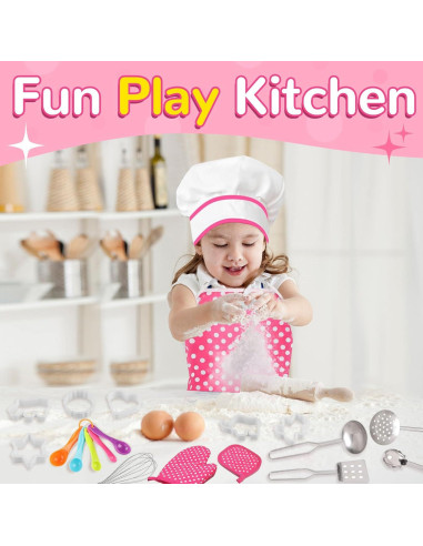 Juego de Cocina para Niños MEIDAYAI 23 Piezas Chef Rosa