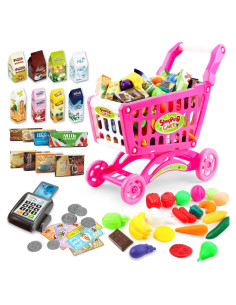 Carrito de Compras deAO Kids con 65 Accesorios Rosa