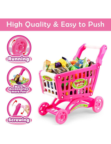 Carrito de Compras deAO Kids con 65 Accesorios Rosa