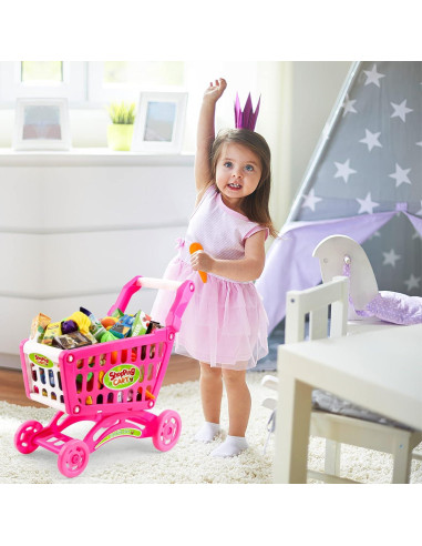Carrito de Compras deAO Kids con 65 Accesorios Rosa