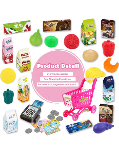 Carrito de Compras deAO Kids con 65 Accesorios Rosa