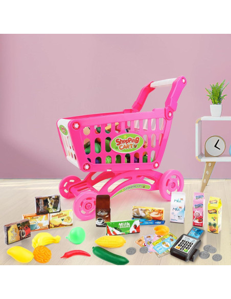 Carrito de Compras deAO Kids con 65 Accesorios Rosa