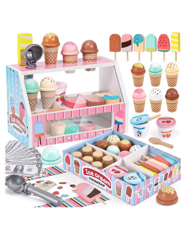 Puesto de Helados de Madera Toyssa para Niños 3-8 Años