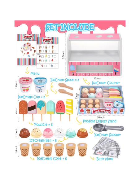 Puesto de Helados de Madera Toyssa para Niños 3-8 Años