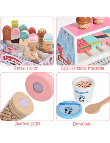 Puesto de Helados de Madera Toyssa para Niños 3-8 Años