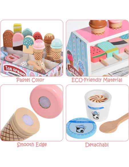 Puesto de Helados de Madera Toyssa para Niños 3-8 Años
