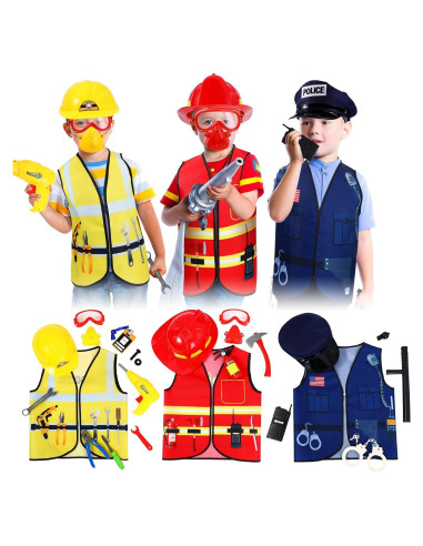 Disfraces para Niños Bonuci 3 en 1: Policía, Bombero y Trabajador