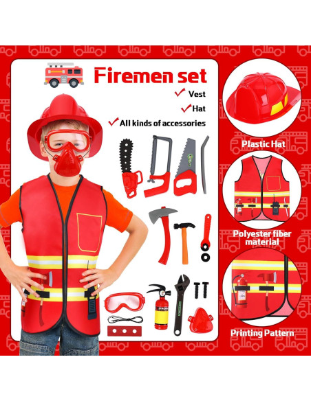 Disfraces para Niños Bonuci 3 en 1: Policía, Bombero y Trabajador