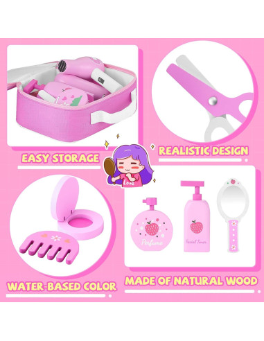 Conjunto de Juguetes de Maquillaje de Madera GAGAKU 16 Piezas