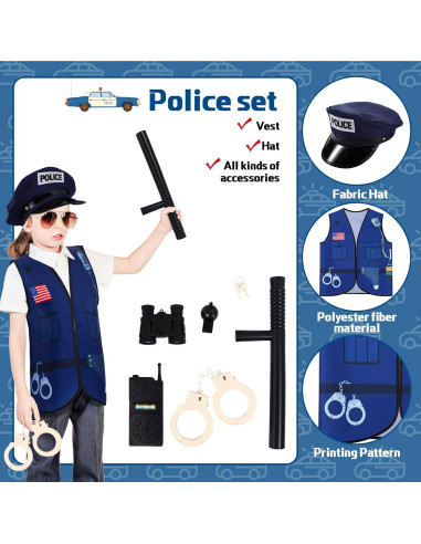 Disfraces para Niños Bonuci 3 en 1: Policía, Bombero y Trabajador