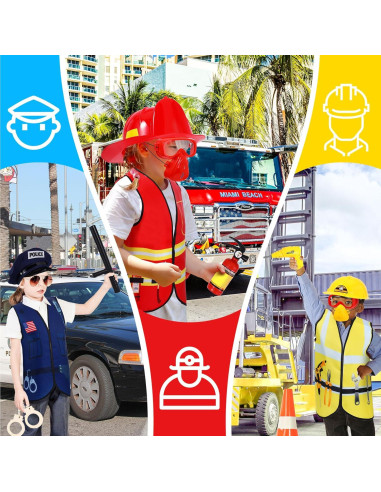 Disfraces para Niños Bonuci 3 en 1: Policía, Bombero y Trabajador