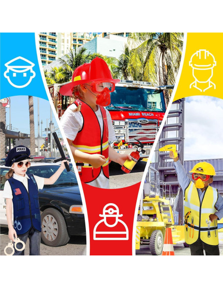 Disfraces para Niños Bonuci 3 en 1: Policía, Bombero y Trabajador