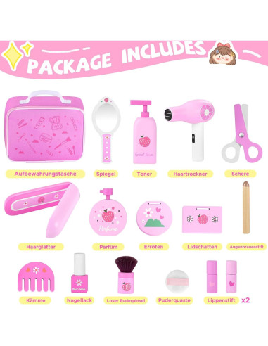 Conjunto de Juguetes de Maquillaje de Madera GAGAKU 16 Piezas