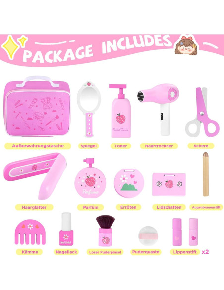 Conjunto de Juguetes de Maquillaje de Madera GAGAKU 16 Piezas
