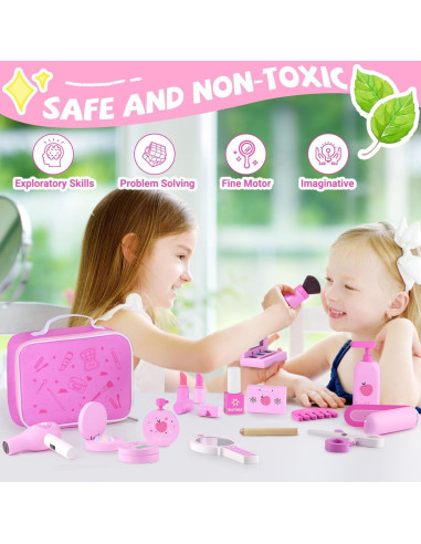 Conjunto de Juguetes de Maquillaje de Madera GAGAKU 16 Piezas