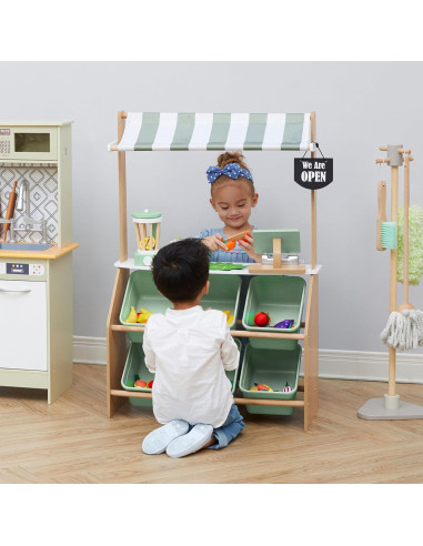 Puesto de Mercado de Madera Teamson Kids con Caja Registradora