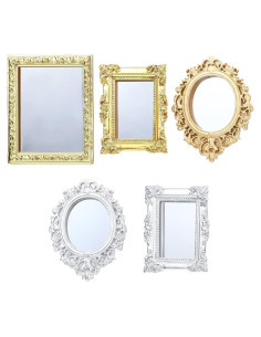 5 Espejos Miniatura Casa de Muñecas Skylety Dorado Plateado