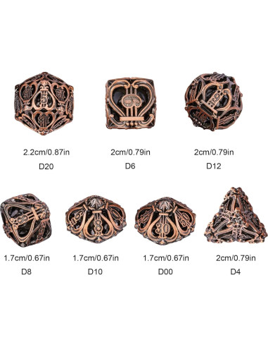 Conjunto de Dados de Metal Cusdie 7 Piezas Cobre Antiguo