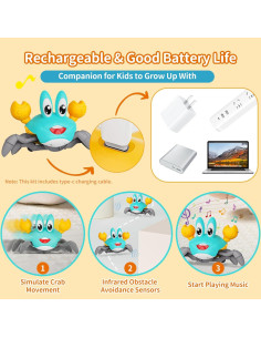 Juguete Cangrejo Gateador MindPal con Música y Luz LED 2