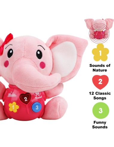 Juguete Musical Elefante de Peluche Rosa STEAM Life 0-6 Meses